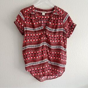 LUCKY BRAND Short Sleeve Aztec Tribal Print Blouse